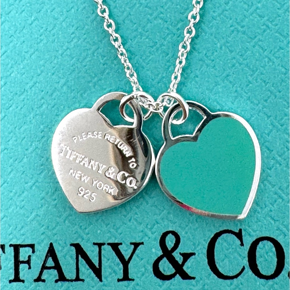 Authentic Tiffany & CO. Double Heart Sterling Silver 925 Necklace.